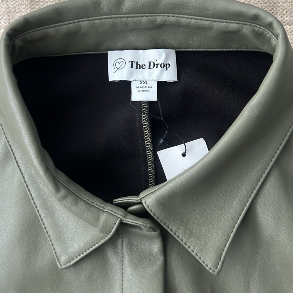 NWT,The Drop, Sam Olive Vegan Leather, Belted,Shirtdress, Button-Up, Size XXL - Picture 4 of 12